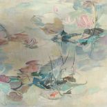 W Yeo, oil on board, study of lilies, 73ins x 49.