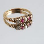 A ruby and diamond five stone ring, stamped '18ct', circa 1900, finger size O1/2, 2.