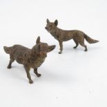 Two cold painted bronze models, of foxes, heights 2ins and 1.