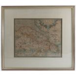 Christopher Saxton, antique coloured map of Flint, 11ins x 12.