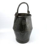 A metal bucket, with riveted bands and swing handle, height including handle 21.