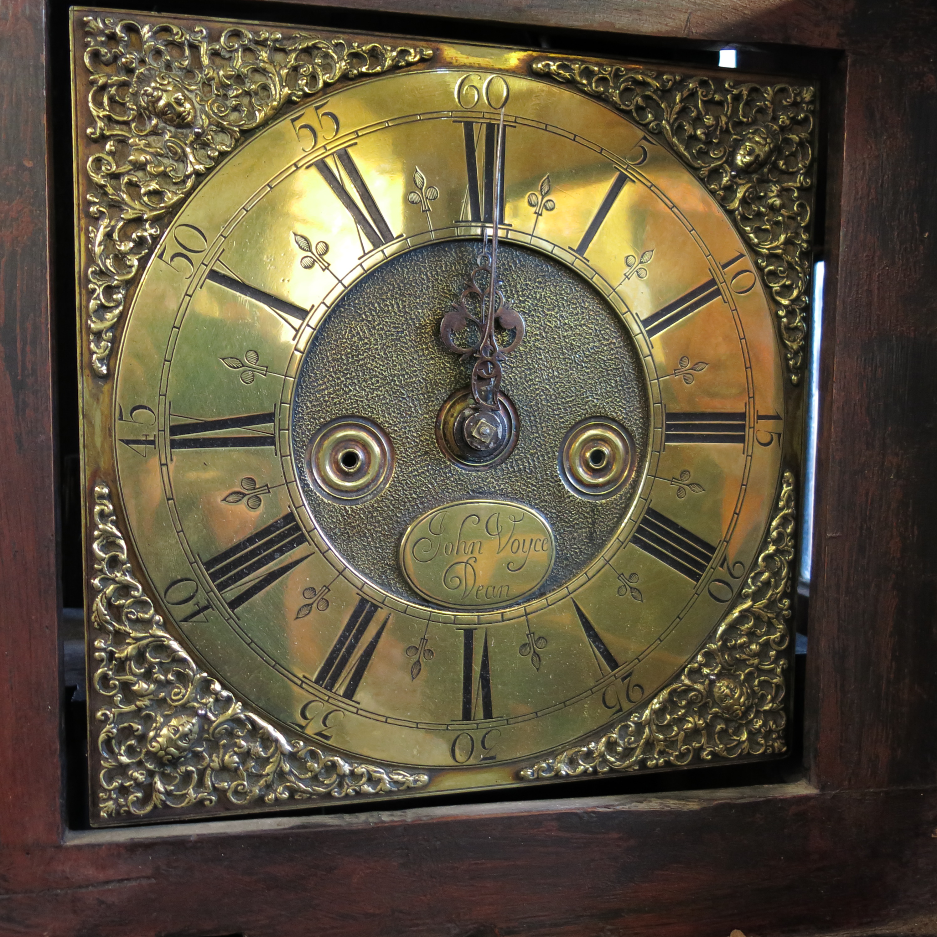 An Antique long case clock, the brass square dial inscribed John Voyce Dean, with brass spandrels, - Image 2 of 2