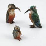 Three cold painted bronze models, of birds, to include a kingfisher, height 2.