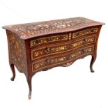 A continental commode, probably 18th century Italian/Milanese, of serpentine outline,