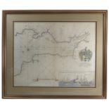 An Antique hand coloured map, The Severn or Channell of Bristoll, with text and shipping scene,