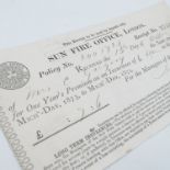 A Victorian Sun Fire Office London receipt, dated 15th October 1873