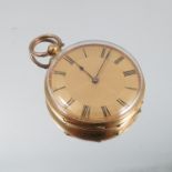 A fob watch, anonymous, stamped '18k', the gold di