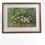 W H Austin, watercolour, Primroses and violets, 9.25ins x 13.5ins