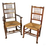 A harlequin set of six spindle back dining chairs,