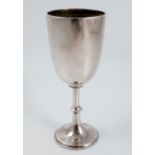 A Victorian silver goblet, raised on a knopped stem with circular foot having a bead edge, London