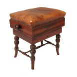 A 19th century rectangular piano stool, with adjus