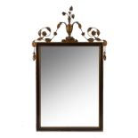 A 19th century rectangular mirror, with a floral leaf pediment to the top, mirror size 29.5ins x