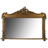 A 19th century rectangular over mantle mirror, wit