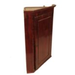 A 19th century mahogany corner cupboard, having a panel door opening to reveal three shelves,