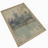 Hiroshi Yoshida, coloured woodcut, Sarusawa Pond, signed in pencil, 15.5ins x 10.5ins