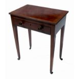 A 19th century mahogany writing table, having a rising top with ratchet support, with single