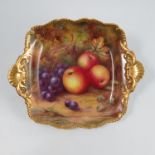 A Royal Worcester square dish, decorated with frui