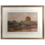 19th century English school, watercolour, river landscape with trees, 12.75ins x 19.5ins