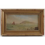 J See, pair of oil on board, marine scenes with vessels and landscape, 6ins x 12ins