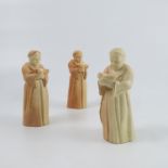 Three Royal Worcester blush ivory candle snuffers,