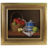 Dianne Branscombe, oil on panel, dates and apples, 13.5ins x 15.5ins