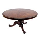 A Victorian walnut breakfast table, of circular form, raised on a turned and carved column, diameter