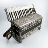 A Casali Verona piano accordion, with marbled grey case and white decoration, cased