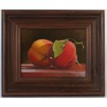 Ian Parker, oil on linen, on board, two peaches, 6