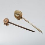 A cameo stickpin, with cord border, cased, together with a diamond set stickpin and a stone set