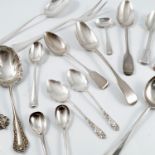 A collection of silver flatware, to include a set of three silver fiddle and thread pattern