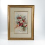 A watercolour, by a Worcester Porcelain artist, floral study, monogrammed, 14.5ins x 9ins
