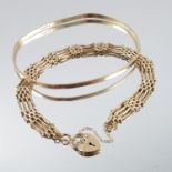 A 9 carat gold four bar gate bracelet, together with a plain 9 carat gold bangle, 12.4g gross