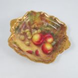 A Royal Worcester square dish, decorated with frui