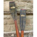 A pair of 19th century college rowing oars, the painted blades with the Emmanuel crest, 2nd boat