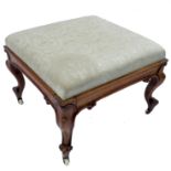 A 19th century mahogany square stool, with upholst