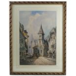 C J Keats, watercolour, continental town scene, signed Bruges, 20ins x 13ins