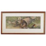 R H Austin, watercolour, Robins nest and eggs, 4.75ins x 13.75ins