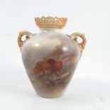A Royal Worcester vase, with blush ivory handles a