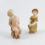Two Royal Worcester Kate Greenaway figures seated