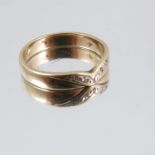 A 9 carat gold ring, set with five single cut diamonds, finger size N 1/2, 2.7g gross