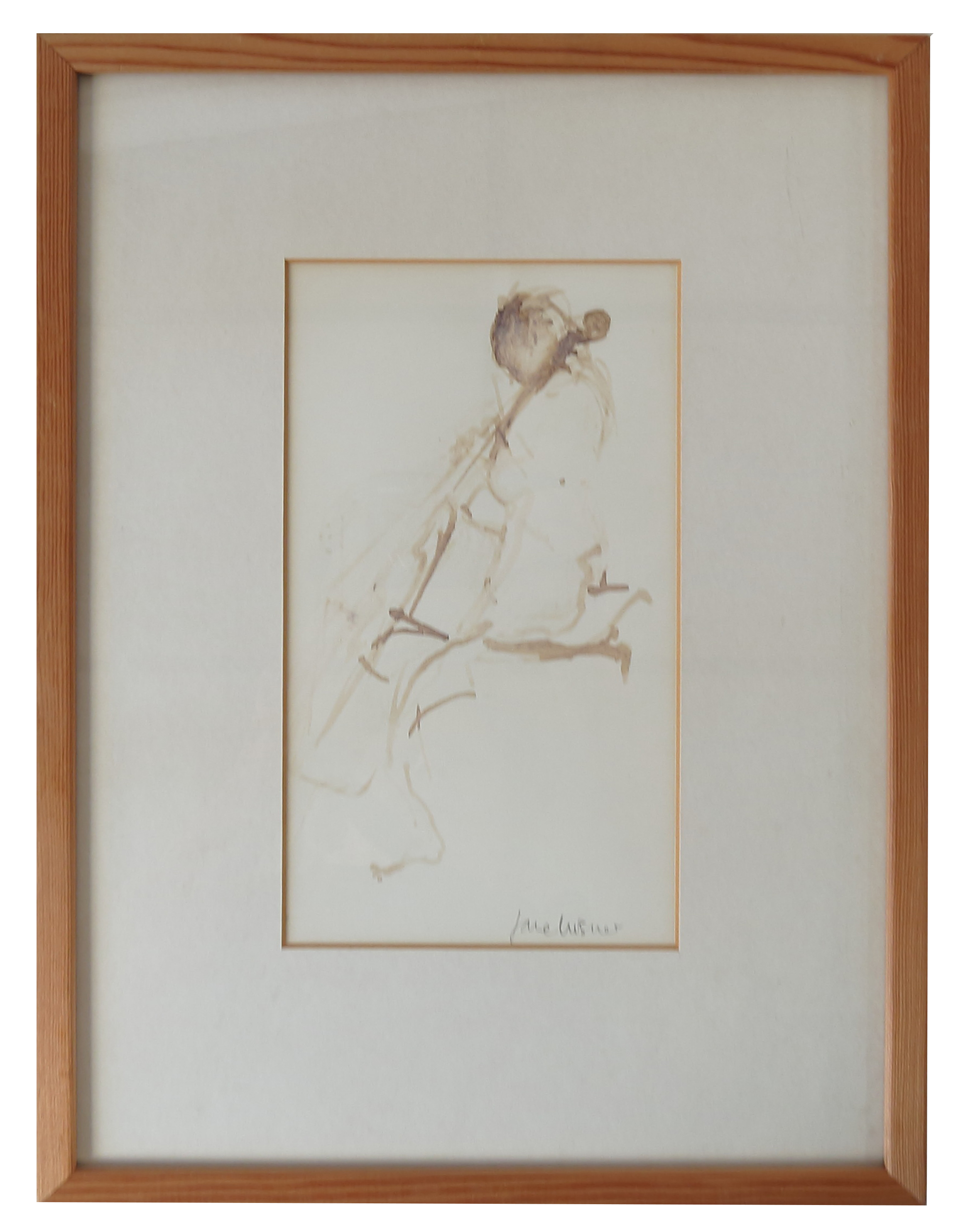 Jane Wagner, pen and ink, cellist, 8ins x 4.5ins