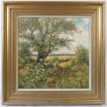 Mervyn Goode, oil on canvas, poppies under an oak