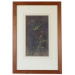 J Murray Thomson, watercolour, blue tit on a stem, 12.5ins x 6.75ins