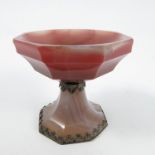 An agate pedestal dish, of octagonal form, raised