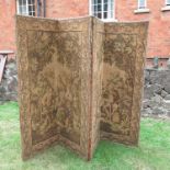 A four fold upholstered screen, 77ins x 100ins
