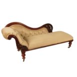 A chaise longue, with show wood scroll back, width