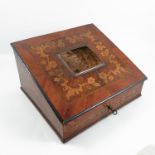 An 18th century Dutch marquetry walnut veneered lace box, with sloping front and inset velvet