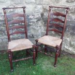 A set of six country ladder back dining chairs, with bar top rail