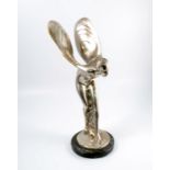 A large silvered metal model, of the Spirit of Ecstasy, on a marble base, height 21ins Condition