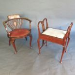 An Edwardian mahogany armchair, with bone and boxwood line inlay, with a central pierced panel splat